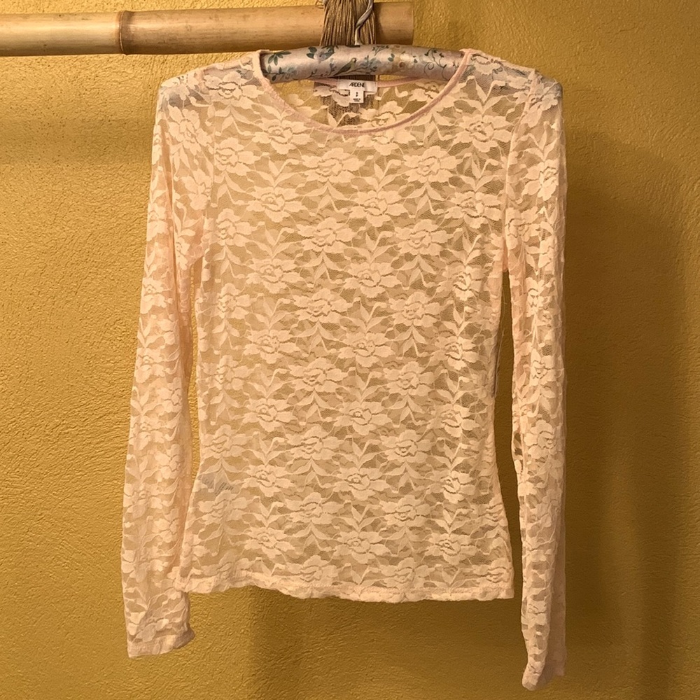 Pink Lace Long Sleeve Shirt, Size Small, NWT